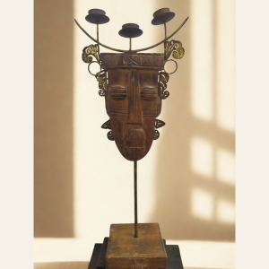 K1002 - Wooden Tribal Mask Candle Stand