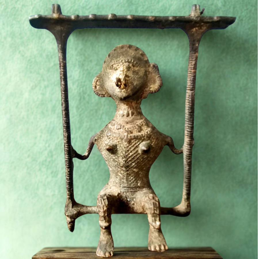 K1006  - Antique Dhokra Brass Lady Figurine